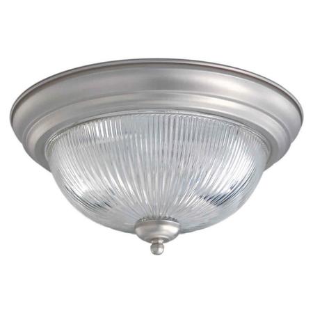 FORTE Two Light Brushed Nickel Clear Ribbed Glass Bowl Flush Mount 2041-02-55